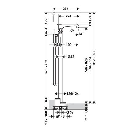 Bộ trộn bồn tắm đặt sàn AXOR Citterio E 589.30.532